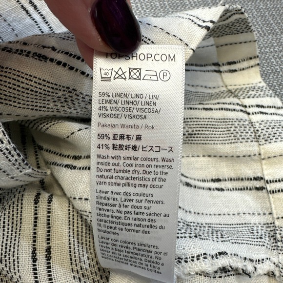 Coastal Striped Linen‎ Blend Paperbag Mini Skirt size 8 Euro Summer Festivals - Picture 3 of 7